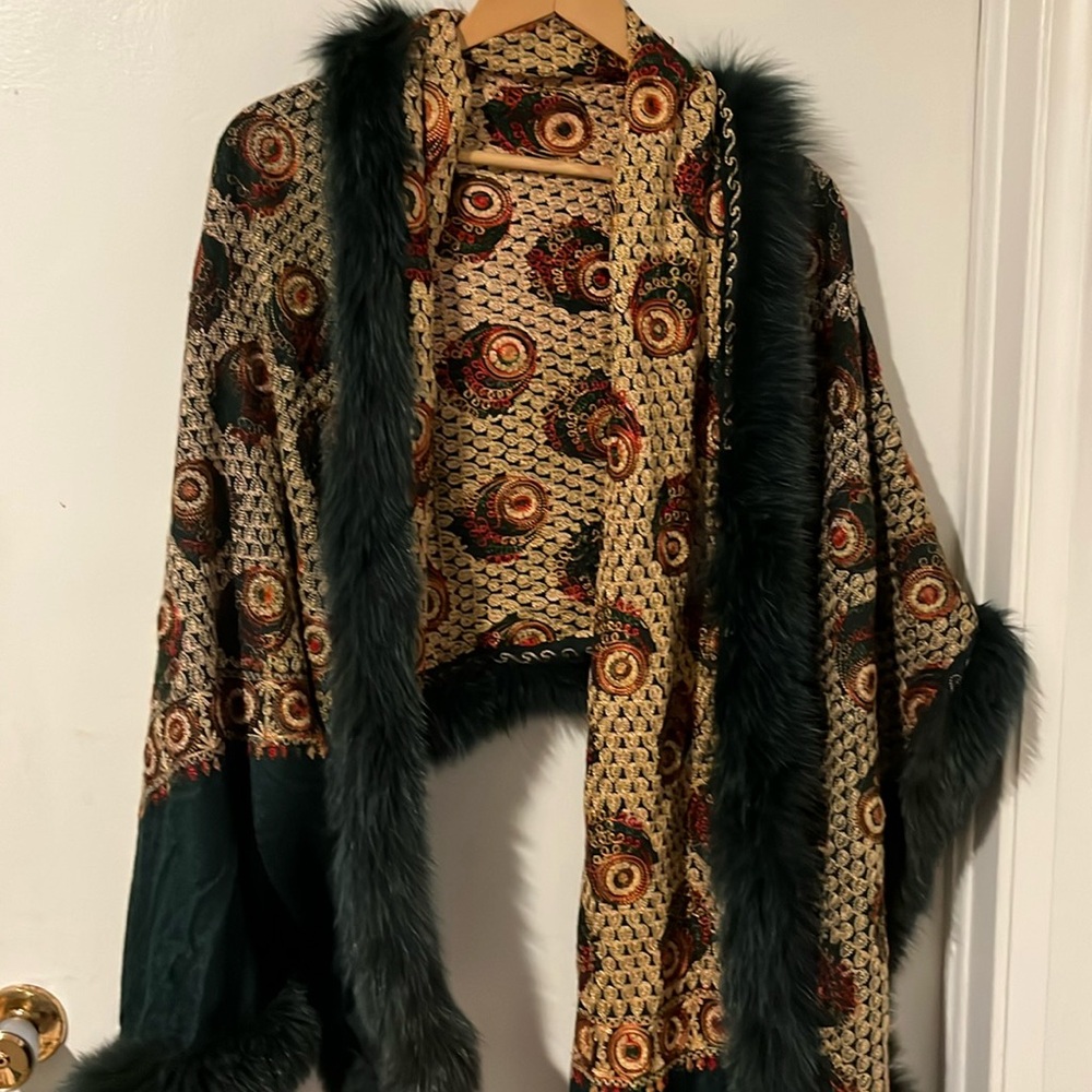 Unique reversible fully embroidered long shawl